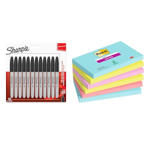 SHARPIE Permanent Marker | Marker Stifte mit feiner Spitze & Post-it Super Sticky Notes Cosmic Collection, Packung mit 6 Blöcken von SHARPIE