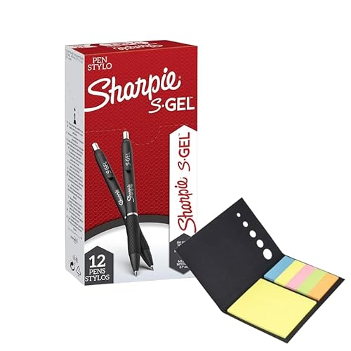 SHARPIE S Gel 0,7 mm, M (0,7 mm), schwarze Tinte, 12 Stück und Haftnotizen von SHARPIE