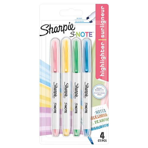 SHARPIE S-Note Textmarker & Kreative Markerstifte | Schreiben, Malen, Markieren & Mehr | gemischte Pastellfarben | 2-in-1 Keilspitze (Breit & Fein) | 4 Stück Highlighter von SHARPIE