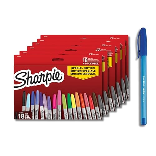 SHARPIE Set Fine Permanentmarker Special Edition 18 Farben x 6 Blister & PaperMate-Stift-Geschenk von SHARPIE