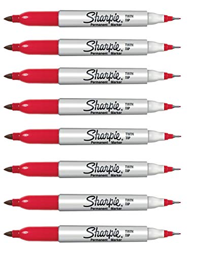 Sharpie 32202 Permanentmarker, mit doppelter Spitze, feine und ultrafeine Spitze, rote Farbe, schnelltrocknende Tinte, farbecht und wasserfest, AP-zertifiziert, 8 Stück von SHARPIE