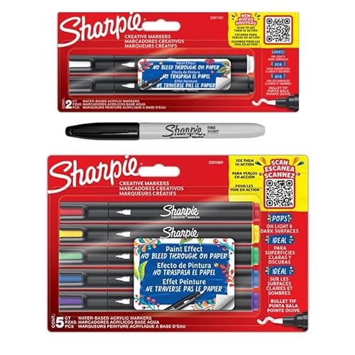 Sharpie Acrylmarker Satz plus schwarzer Twin-Tip-Marker von SHARPIE