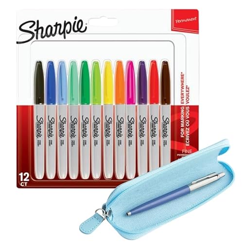 Sharpie Ein Set von Permanentmarkern für Schulbedarf, mit Parker-Jotter-Stift (blaue Tinte) und Parker-Stiftetui von SHARPIE