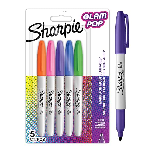 Sharpie Glam Pop-Permanent Marker | feine Spitze für klare Details | verschiedene Farben | 5 Wasserfeste Stifte von SHARPIE