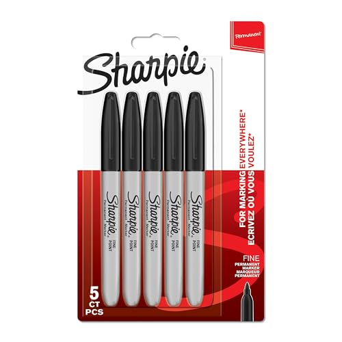 SHARPIE Permanent Marker, Marker Stifte mit feiner Spitze, schwarze Tinte, 5 Stück von SHARPIE