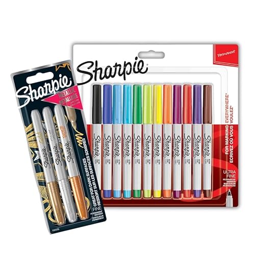 Sharpie Permanentmarker, metallische Permanentmarkerstifte mit ultrafeiner Spitze, feine Spitze, 12 + 3 Stück von SHARPIE