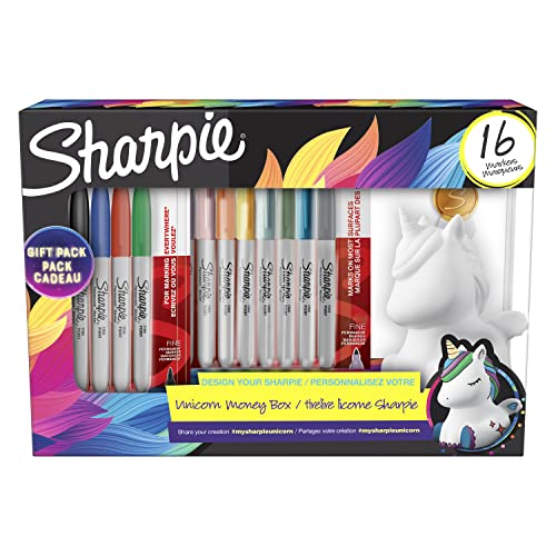 Sharpie Permanentmarker Geschenkset | Einhornspardose & Marker | feine Spitze | gemischte mystische Edelsteinfarben | 16 Stück | Einhorngeschenk für Mädchen & Jungen von SHARPIE