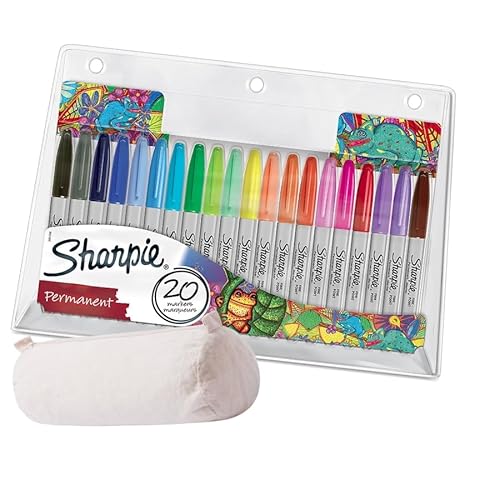 Sharpie Permanentmarker-Set | Exklusives Farbsortiment | feine Spitze | 20 Stück + Baumwolletui von SHARPIE