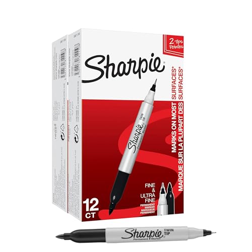 Sharpie Permanentmarker mit Doppelspitze, feine und ultrafeine Spitze, Schwarz, 24 Stück von SHARPIE