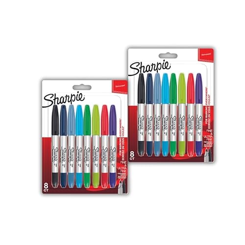 Sharpie Permanentmarker mit Doppelspitze, feine und ultrafeine Spitze, 8 Markerstifte x 2 Stück von SHARPIE