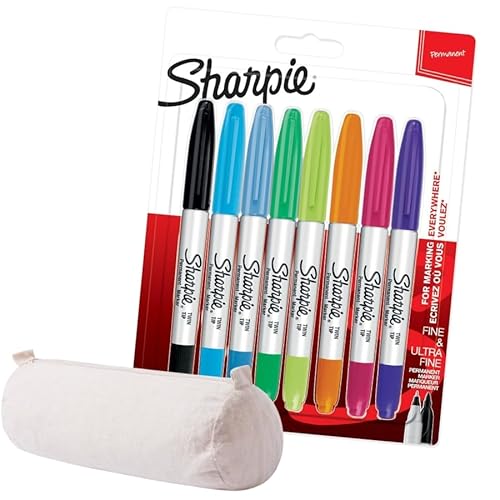 Sharpie Twin Tip Permanentmarker | Feine und ultrafeine Spitzen | 8 Markierungsstifte + mit Baumwolletui von SHARPIE