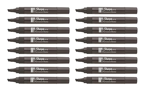 Sharpie W10 Permanentmarker, Keilspitze, schwarze Tinte, 16 Stück von SHARPIE