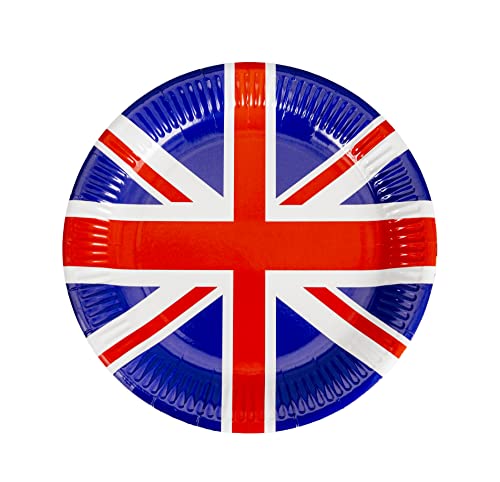 SHATCHI Union Jack Tasse/Tischdecke/Teller Servietten, Geschirr, Queen 's Platinum Jubilee 2022 Partyzubehör Großbritannien GB UK Sportveranstaltung Pub BBQ Royal Thema, 10pcs Plates von SHATCHI