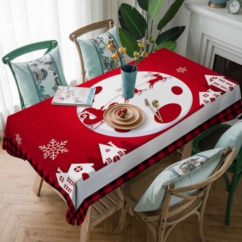 SHATSS Weihnachtstischdecke Roter Weihnachtsstil Abwaschbar Staubdicht, Couchtisch Table Cloth Für Küche Picknick Weihnachts Tischdekoration,Für Hochzeit, Party,Weihnachten140 X 240 cm von SHATSS