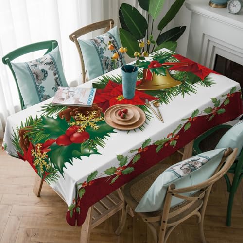 SHATSS Weihnachtstischdecke Weihnachtsblumen Abwaschbar Staubdicht, Couchtisch Table Cloth Für Küche Picknick Weihnachts Tischdekoration,Für Hochzeit, Party,Weihnachten140 X 240 cm von SHATSS