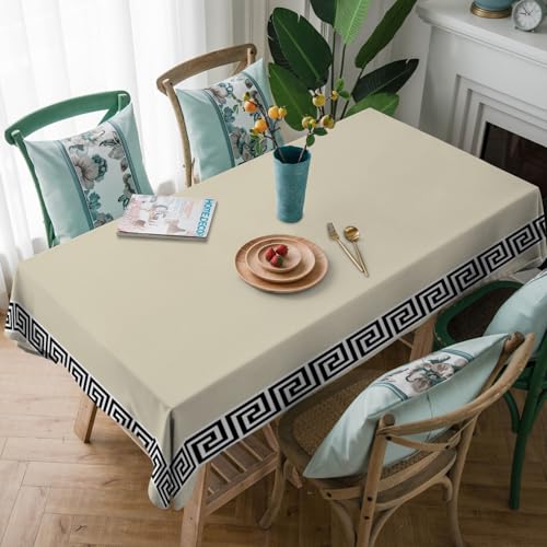 Tischdecke Beige Abwaschbar, Lotuseffekt Eckig,Tischtuch Wasserabweisend Tischwäsche Fleckschutz, Schmutzabweisend,Abwischbare Tafeldecke Für Party Küche140 X 220 cm von SHATSS