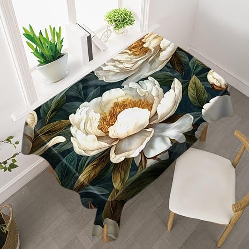 Tischdecke Grüne Blattblüte Abwaschbar, Lotuseffekt Eckig,Tischtuch Wasserabweisend Tischwäsche Fleckschutz, Schmutzabweisend,Abwischbare Tafeldecke Für Party Küche140 X 240 cm von SHATSS