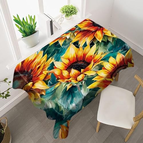 Tischdecke Retro Sonnenblume Abwaschbar, Lotuseffekt Eckig,Tischtuch Wasserabweisend Tischwäsche Fleckschutz, Schmutzabweisend,Abwischbare Tafeldecke Für Party Küche140 X 200 cm von SHATSS