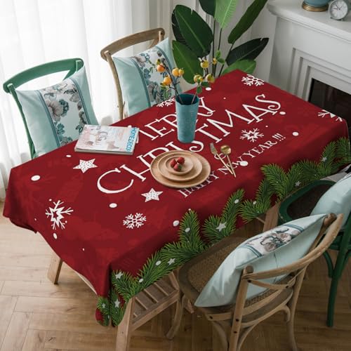 Tischdecke Rote Weihnachten Abwaschbar, Lotuseffekt Eckig,Tischtuch Wasserabweisend Tischwäsche Fleckschutz, Schmutzabweisend,Abwischbare Tafeldecke Für Party Küche140 X 180 cm von SHATSS