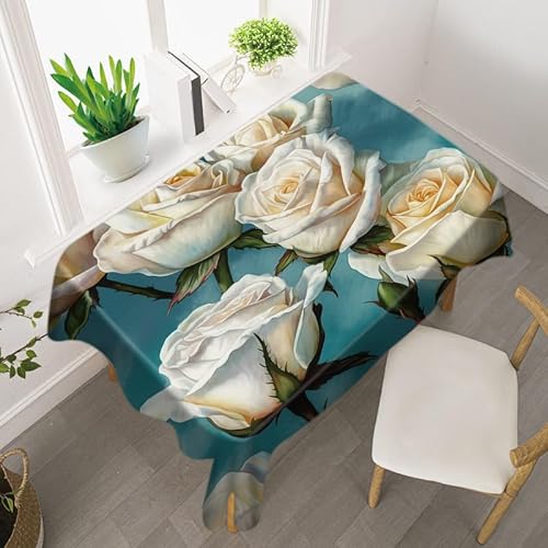 Tischdecke Vintage White Rose Abwaschbar, Lotuseffekt Eckig,Tischtuch Wasserabweisend Tischwäsche Fleckschutz, Schmutzabweisend,Abwischbare Tafeldecke Für Party Küche140 X 300 cm von SHATSS