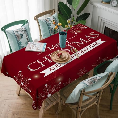 Weihnachtstischdecke Rote Weihnachten Tischtuch Wasserabweisend Tischwäsche,Rechteckige Pflegeleicht Fleckschutz Waschbar,Tischdecke Für Party, Geburtstag, Hochzeit 140 X 220 cm von SHATSS