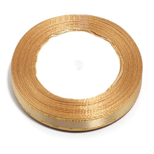 SHBHWS Dekoration Geschenkband 100 Yards farbige Satinbänder mit Goldrand, Stoffband for DIY-Party, Hochzeit, Dekoration, Verpackung, handgefertigte Materialien Geschenkband(Champagne,10mm) von SHBHWS