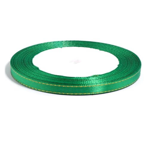 SHBHWS Dekoration Geschenkband 100 Yards farbige Satinbänder mit Goldrand, Stoffband for DIY-Party, Hochzeit, Dekoration, Verpackung, handgefertigte Materialien Geschenkband(Green,10mm) von SHBHWS