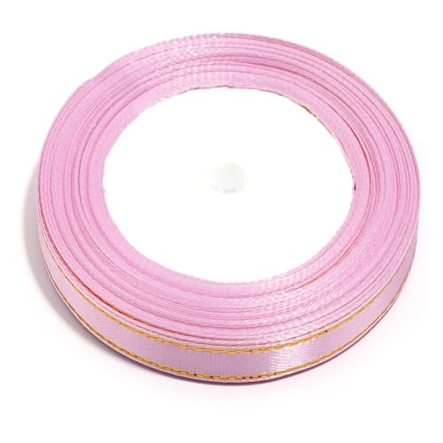 SHBHWS Dekoration Geschenkband 100 Yards farbige Satinbänder mit Goldrand, Stoffband for DIY-Party, Hochzeit, Dekoration, Verpackung, handgefertigte Materialien Geschenkband(Pink,10mm) von SHBHWS