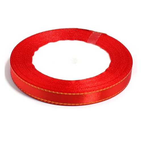 SHBHWS Dekoration Geschenkband 100 Yards farbige Satinbänder mit Goldrand, Stoffband for DIY-Party, Hochzeit, Dekoration, Verpackung, handgefertigte Materialien Geschenkband(Red,10mm) von SHBHWS