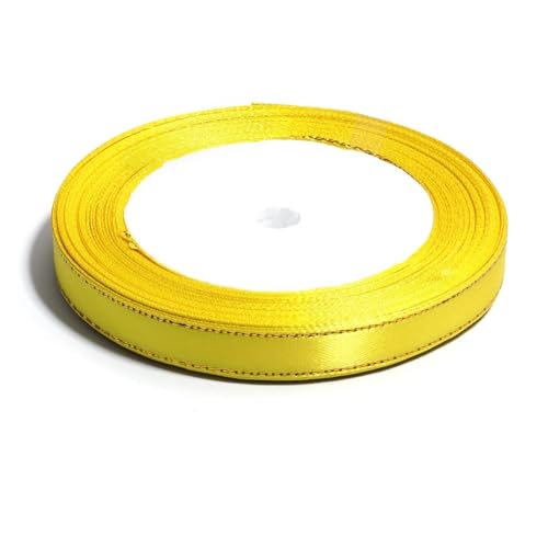 SHBHWS Dekoration Geschenkband 100 Yards farbige Satinbänder mit Goldrand, Stoffband for DIY-Party, Hochzeit, Dekoration, Verpackung, handgefertigte Materialien Geschenkband(Yellow,10mm) von SHBHWS