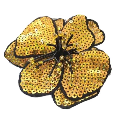 Stickerei Aufnäher 2 Stück handgefertigte große Pailletten-Blumen, gestickte glänzende Applikationen, modische Kleidung, Aufnäher, Zubehör Für Hochzeitskleider Dekoration(Golden) von SHBHWS