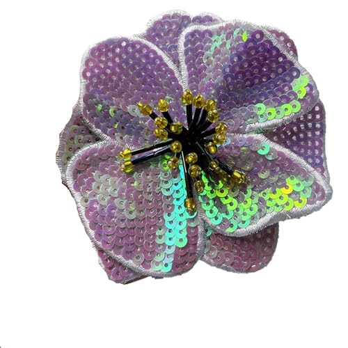 Stickerei Aufnäher 2 Stück handgefertigte große Pailletten-Blumen, gestickte glänzende Applikationen, modische Kleidung, Aufnäher, Zubehör Für Hochzeitskleider Dekoration(Light purple) von SHBHWS