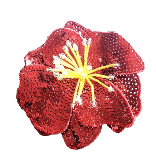 Stickerei Aufnäher 2 Stück handgefertigte große Pailletten-Blumen, gestickte glänzende Applikationen, modische Kleidung, Aufnäher, Zubehör Für Hochzeitskleider Dekoration(Red Color) von SHBHWS