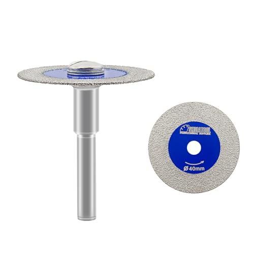 SHDIATOOL Diamant-Glas-Trennscheibe, 2 Stück 40mm Mini-Diamant-Sägeblätter mit 1 Stück 6mm Schaft für Fliesen Keramik Porzellan Marmor Granit Kunststein auf Bohrmaschine 2er-Pack von SHDIATOOL