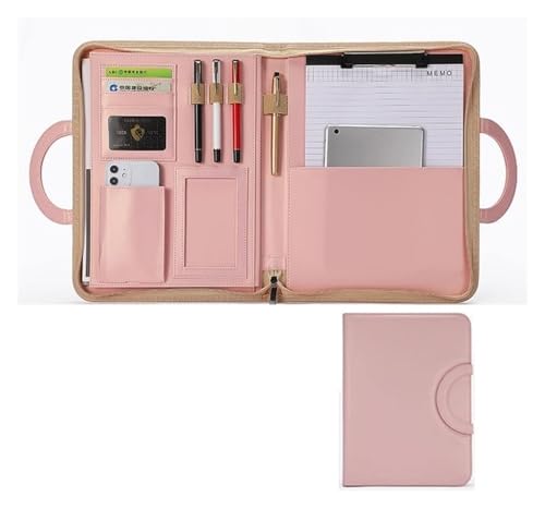 SHEDIE Portfolio-Ordner, Business-Check-Ordner, A4-Padfolio-Portfolio-Hülle, A4-PU-Leder-Padfolio-Notizbuch-Organizer, Schreibpräsentation mit Reißverschluss(Pink) von SHEDIE