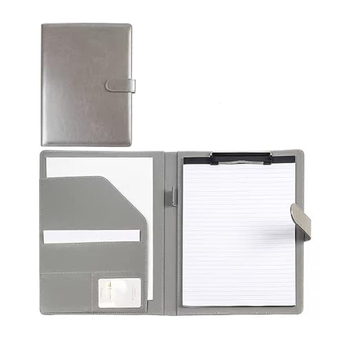 SHEDIE Portfolio-Ordner, Business-Scheckordner, A4-PU-Leder-Padfolio-Portfolio-Ordner, Business-Organizer, Executive-Ordner, Kartenhalter, Schreibblöcke(Gray) von SHEDIE