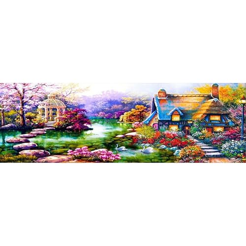 SHEGZHUC 110x50cm Diamond Painting Haus am See Europäisch Innenhof Diamond Painting Landschaft Diamond Painting Groß XXL Diamant Malerei Kunst Stickerei Kreuzstich Bilder Geschenk Wanddekoration von SHEGZHUC