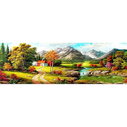 SHEGZHUC 110x50cm Diamond Painting Ländliches Haus Diamond Painting Berge Landschaft Diamond Painting Groß XXL Diamant Malerei Kunst Stickerei Kreuzstich Bilder Geschenk Wanddekoration von SHEGZHUC