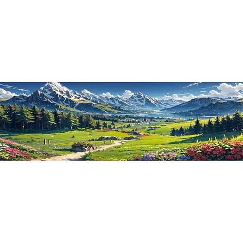 SHEGZHUC 110x50cm Diamond Painting Landschaft Berge Ebene Grün Diamond Painting Blumen Flachland Diamond Painting Groß XXL Diamant Malerei Kunst Stickerei Kreuzstich Bilder Geschenk Wanddekoration von SHEGZHUC