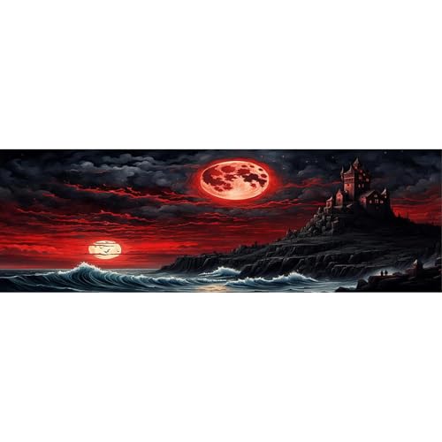 SHEGZHUC 110x50cm Diamond Painting Landschaft Berge Rot Schwarz Diamond Painting Schloss Mond Diamond Painting Groß XXL Diamant Malerei Kunst Stickerei Kreuzstich Bilder Geschenk Wanddekoration von SHEGZHUC