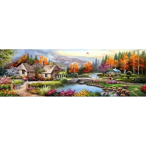 SHEGZHUC 110x50cm Diamond Painting Landschaft Herbst Diamond Painting Ländliches Haus Europäisch Diamond Painting Groß XXL Diamant Malerei Kunst Stickerei Kreuzstich Bilder Geschenk Wanddekoration von SHEGZHUC