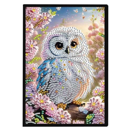 SHEGZHUC 14.5x21cm Diamond Painting Notizbuch A5 Blank Diamant Painting Notizbuch Diamant Malerei Notizbuch Diamond Painting Strass Special Spezialsteine Tagebuch Mädchen Geschenke(Eule mit Blumen) von SHEGZHUC