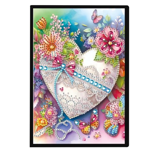 SHEGZHUC 14.5x21cm Diamond Painting Notizbuch A5 Blank Diamant Painting Notizbuch Diamant Malerei Notizbuch Diamond Painting Strass Special Spezialsteine Tagebuch Mädchen Geschenke | Herz Liebe Blumen von SHEGZHUC