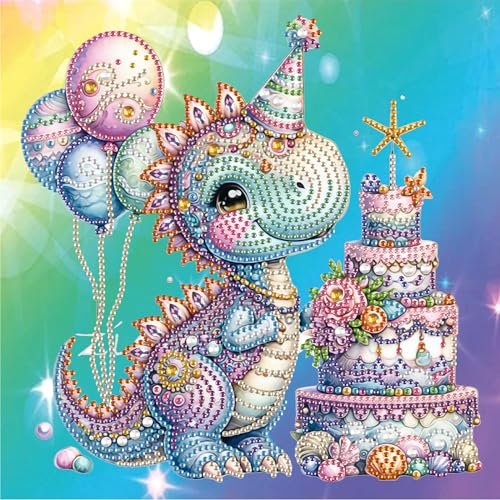 SHEGZHUC 30x30cm Diamond Painting Dinosaurier Drache Kuchen Diamond Painting Strass Special Diamond Painting Spezialsteine Diamant Malerei Kunst Stickerei Kreuzstich Bilder Geschenk Wanddekoration von SHEGZHUC