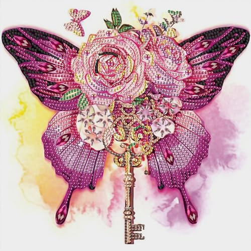 SHEGZHUC 30x30cm Diamond Painting Schmetterling Rosen Schlüssel Diamond Painting Strass Special Tiere Diamond Painting Spezialsteine Diamant Malerei Kunst Stickerei Kreuzstich Geschenk Wanddekoration von SHEGZHUC