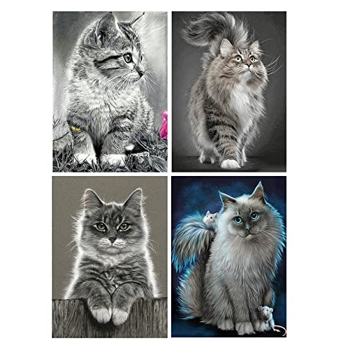 SHEGZHUC 4 Pack 5D Diamand Painting Katze 30x40 cm Diamant Painting Bilder Erwachsene Katzen Malen nach Zahlen Katze Stickbilder Erwachsene Katze Schwarz Diamanten Katzen Perlenbild zum Kleben Kinder von SHEGZHUC