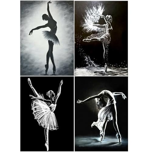 SHEGZHUC 4 Pack Diamond Painting Ballerina 30x40cm Malen nach Zahlen Ballerina Diamond Painting Tanzende Frau Mädchen Diamant Malerei Kunst Stickerei Kreuzstich Bilder Geschenk Wanddekoration von SHEGZHUC