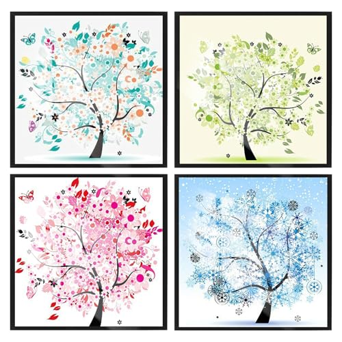 SHEGZHUC 4 Pack Diamond Painting Baum 30x30cm Malen nach Zahlen Baum Diamant Painting Bilder Lebensbaum Bäume Vier Jahreszeiten Diamant Malerei Kunst Stickerei Kreuzstich Bilder Geschenk Wand Dekor von SHEGZHUC