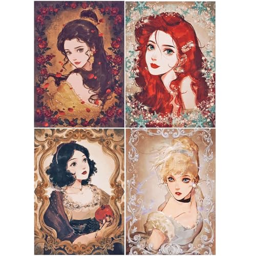 SHEGZHUC 4 Pack Diamond Painting Prinzessin Set 30x40cm 5D Diamant Painting Prinzessin Malen nach Zahlen Erwachsene Prinzessin Diamant Malerei Kunst Stickerei Kreuzstich Bilder Geschenk Wanddekoration von SHEGZHUC