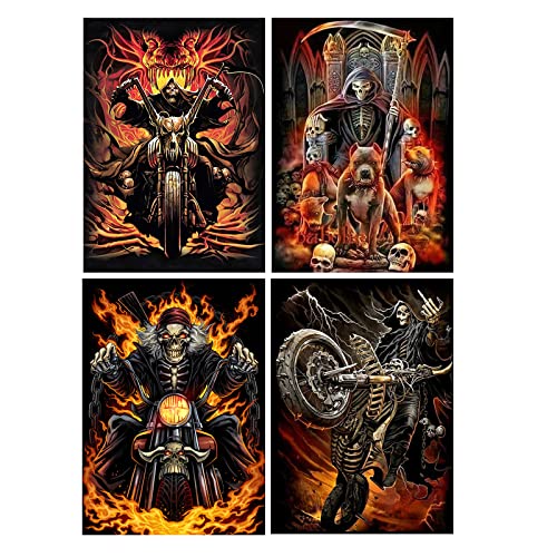 SHEGZHUC 4 Pack Diamond Painting Schädel 30x40 cm Diamond Painting Skull Totenkopf auf Motorrad Daiments Painting Gothic Skull Diamant Painting Totenkopf Diamant Painting Bilder Schädel auf Motorrad von SHEGZHUC